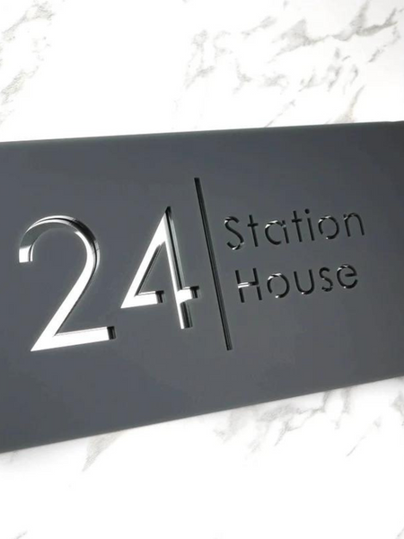 Door Name Plate - White & Gold Mirror Floating House Sign