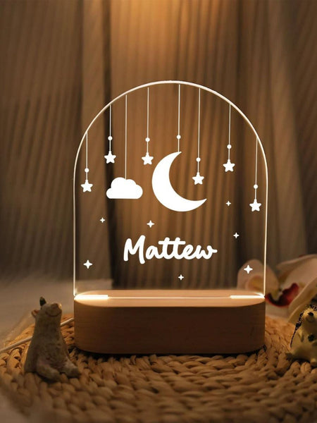 Kids Night Lights - Personalized Moon Star Clouds Nursery Decor Lamp