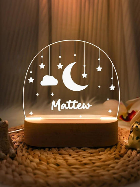 Kids Night Lights - Personalized Moon Star Clouds Nursery Decor Lamp