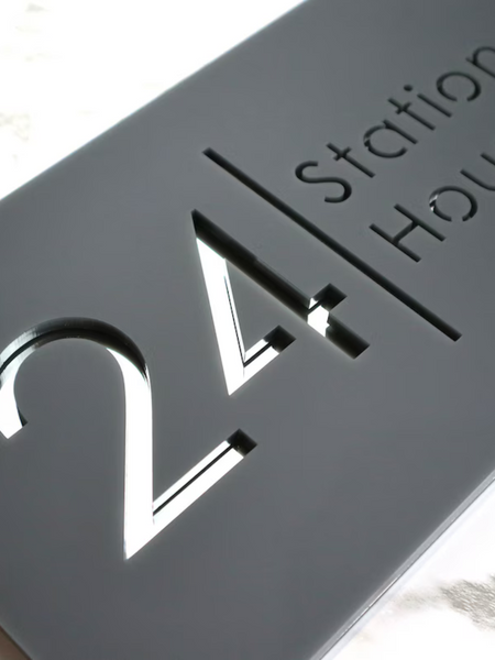 Door Name Plate - White & Gold Mirror Floating House Sign