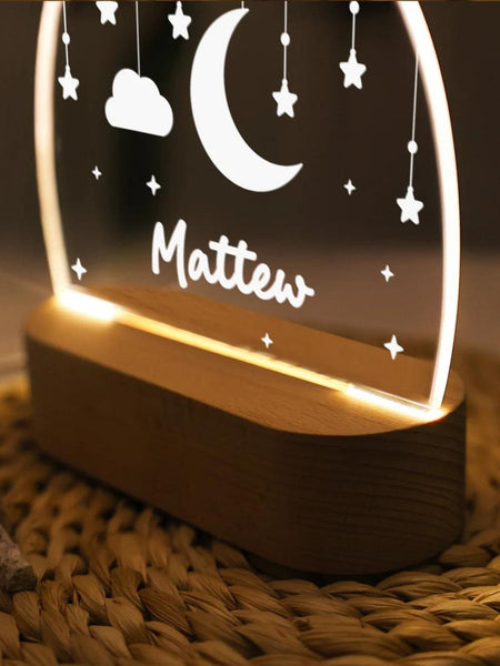 Kids Night Lights - Personalized Moon Star Clouds Nursery Decor Lamp