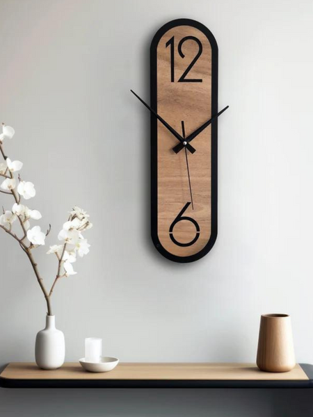 Minimalist Wall Clock - Long Oval Design For Home & Office Decor